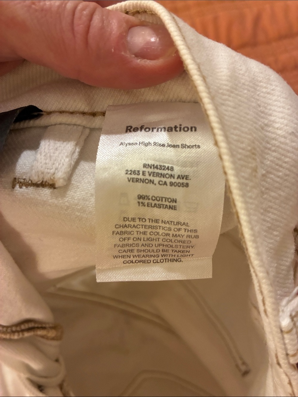 Alyssa high rise stretch organic denim Jean short, white + tan stitching, 25 - Picture 5 of 9